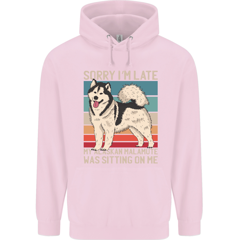 Alaskan Dog Sorry I'm Late Childrens Kids Hoodie Light Pink