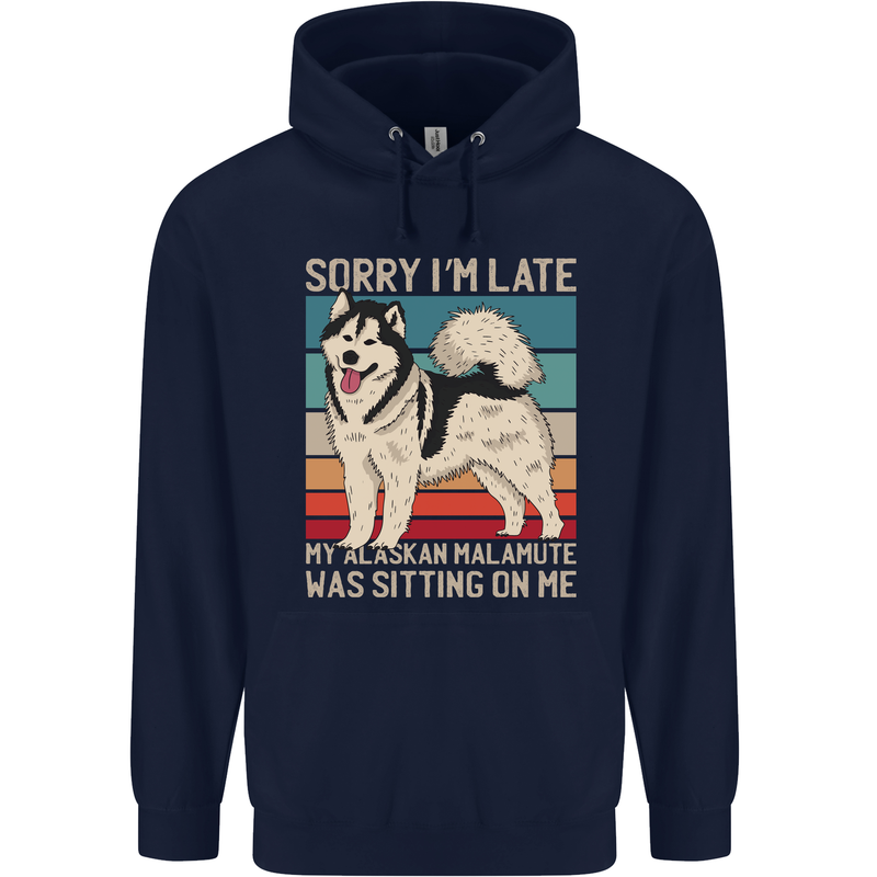 Alaskan Dog Sorry I'm Late Childrens Kids Hoodie Navy Blue