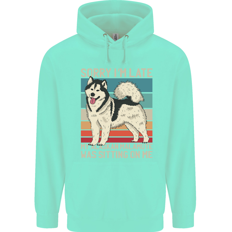 Alaskan Dog Sorry I'm Late Childrens Kids Hoodie Peppermint