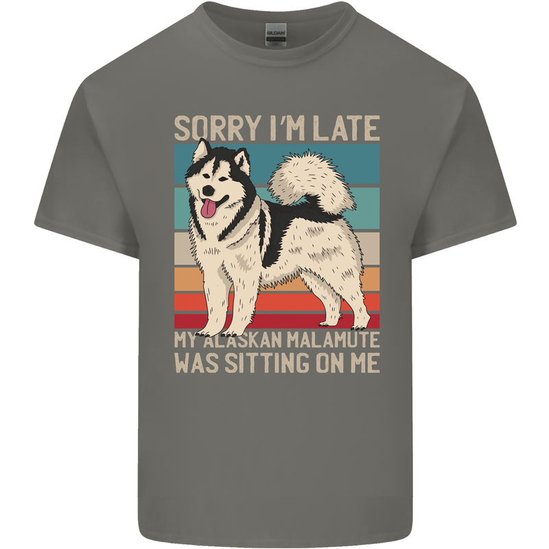 Alaskan Dog Sorry I'm Late Kids T-Shirt Childrens Charcoal