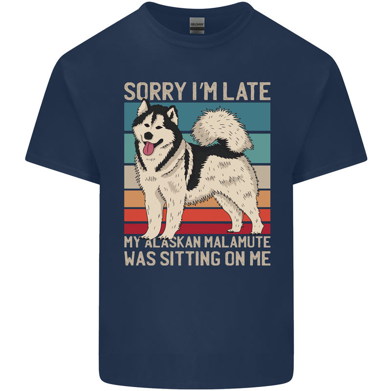 Alaskan Dog Sorry I'm Late Kids T-Shirt Childrens Navy Blue