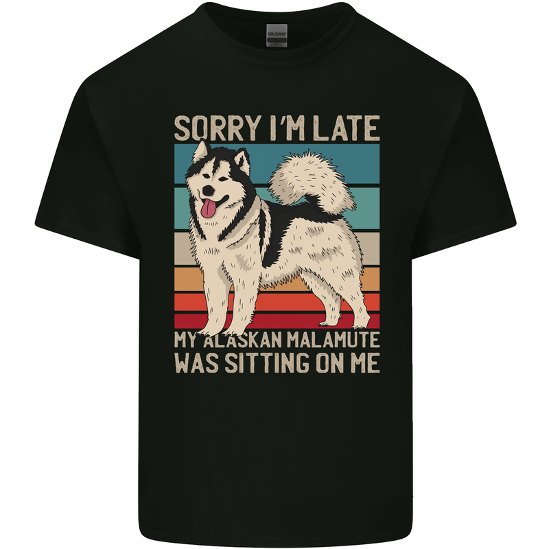 Alaskan Dog Sorry I'm Late Mens Cotton T-Shirt Tee Top Black