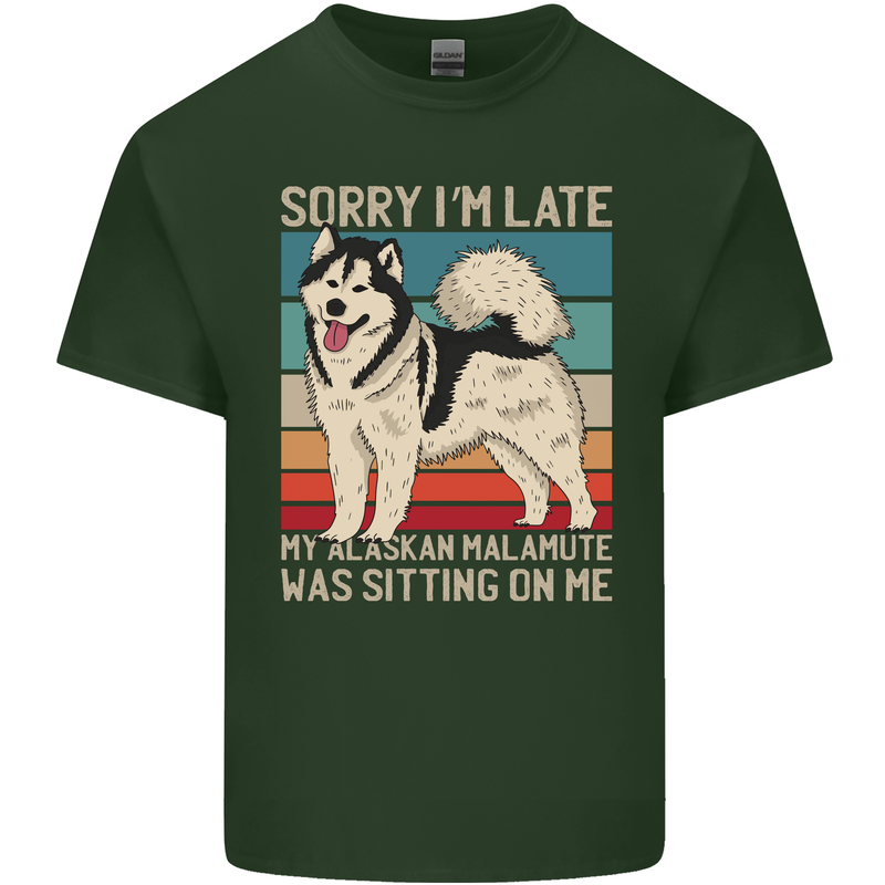 Alaskan Dog Sorry I'm Late Mens Cotton T-Shirt Tee Top Forest Green