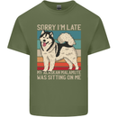Alaskan Dog Sorry I'm Late Mens Cotton T-Shirt Tee Top Military Green