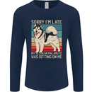 Alaskan Dog Sorry I'm Late Mens Long Sleeve T-Shirt Navy Blue