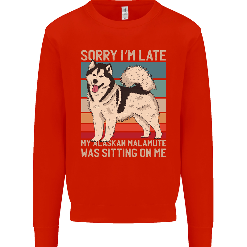 Alaskan Dog Sorry I'm Late Mens Sweatshirt Jumper Bright Red