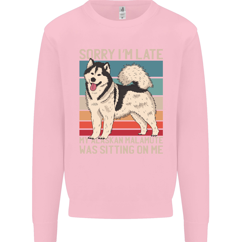 Alaskan Dog Sorry I'm Late Mens Sweatshirt Jumper Light Pink