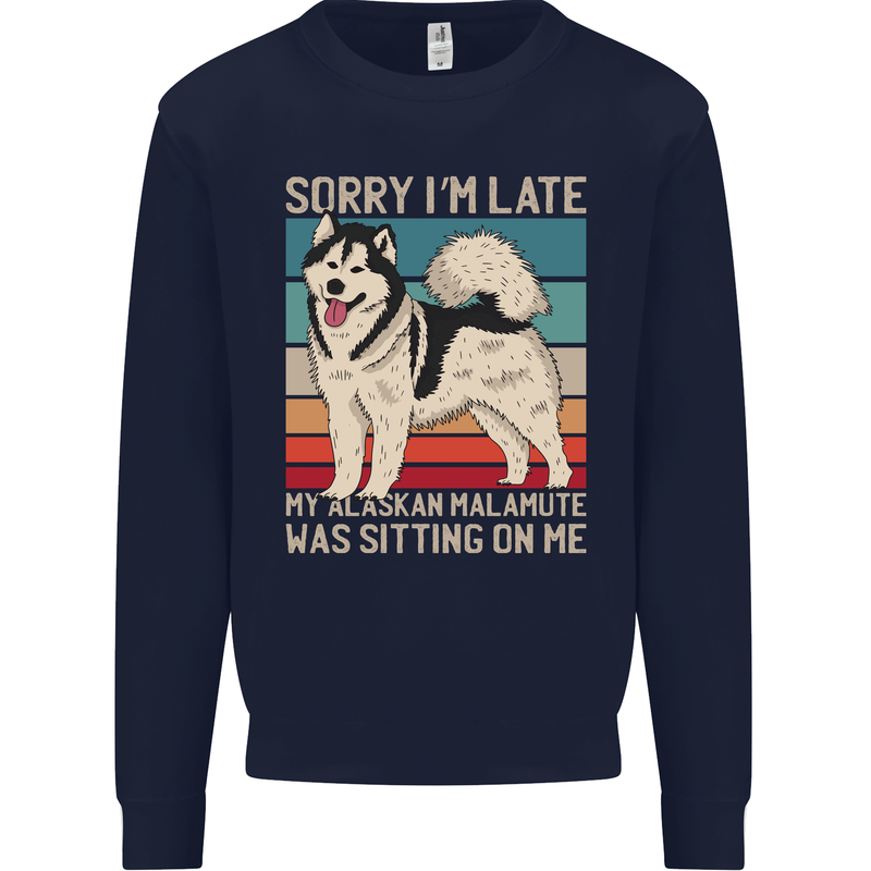 Alaskan Dog Sorry I'm Late Mens Sweatshirt Jumper Navy Blue