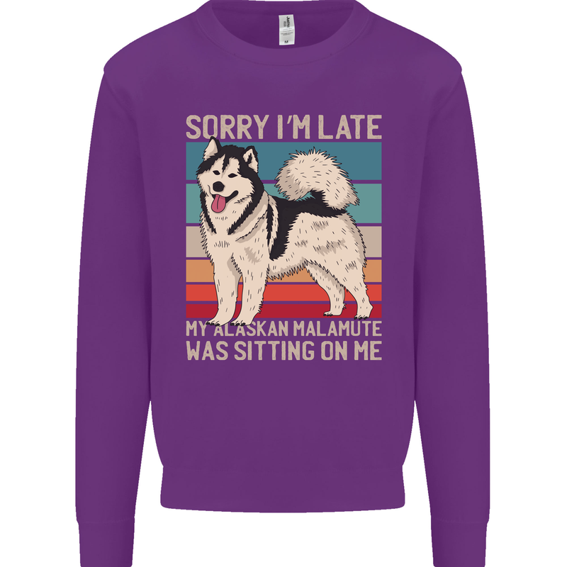 Alaskan Dog Sorry I'm Late Mens Sweatshirt Jumper Purple