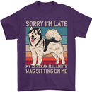 Alaskan Dog Sorry I'm Late Mens T-Shirt 100% Cotton Purple