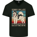 Alaskan Dog Sorry I'm Late Mens V-Neck Cotton T-Shirt Black