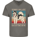 Alaskan Dog Sorry I'm Late Mens V-Neck Cotton T-Shirt Charcoal