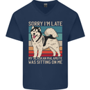Alaskan Dog Sorry I'm Late Mens V-Neck Cotton T-Shirt Navy Blue