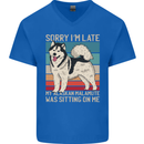 Alaskan Dog Sorry I'm Late Mens V-Neck Cotton T-Shirt Royal Blue