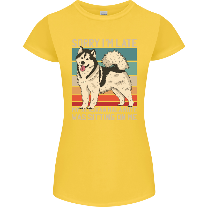 Alaskan Dog Sorry I'm Late Womens Petite Cut T-Shirt Yellow