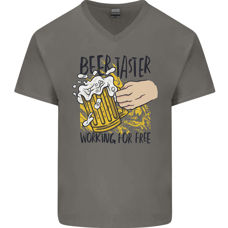 Alcohol Beer Taster Working for Free Funny Mens V-Neck Cotton T-Shirt Charcoal