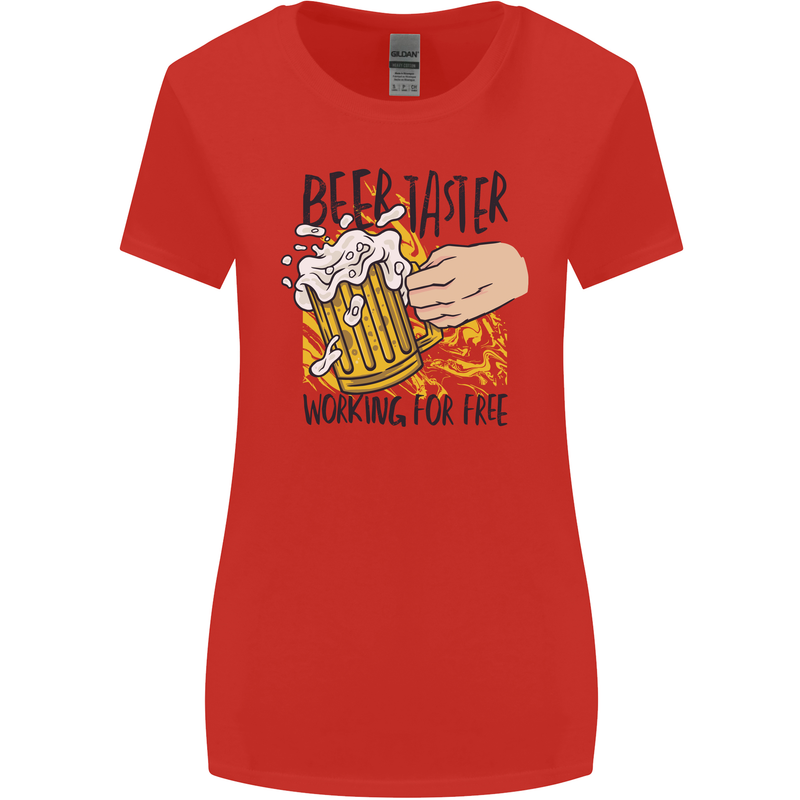 Alcohol Beer Taster Working for Free Funny Womens Wider Cut T-Shirt Red