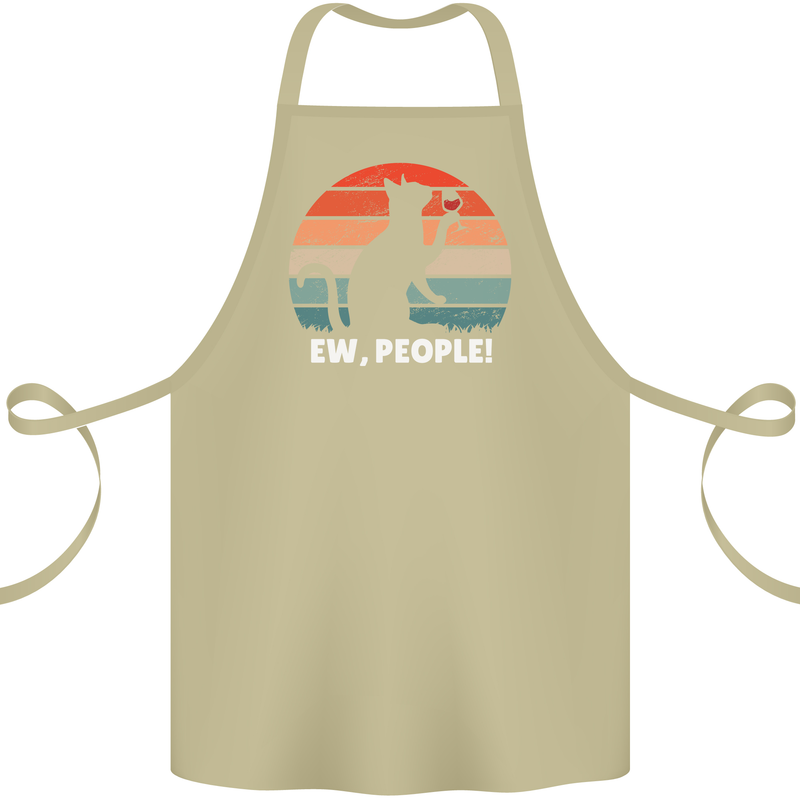 Alcohol Drinking Cat Ew People Cotton Apron 100% Organic Khaki