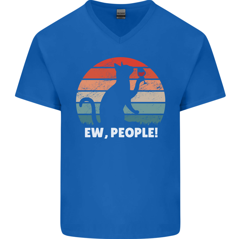 Alcohol Drinking Cat Ew People Mens V-Neck Cotton T-Shirt Royal Blue