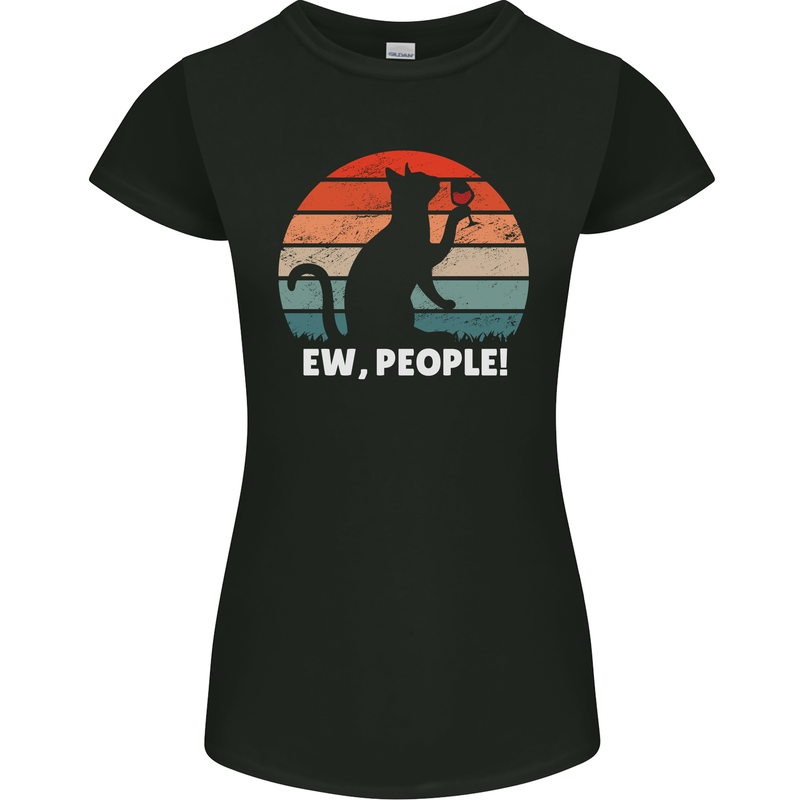 Alcohol Drinking Cat Ew People Womens Petite Cut T-Shirt Black