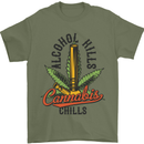 Alcohol Kills Cannabis Chills Weed Drugs Mens T-Shirt Cotton Gildan Military Green