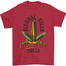Alcohol Kills Cannabis Chills Weed Drugs Mens T-Shirt Cotton Gildan Red
