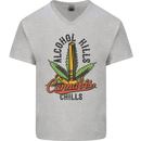 Alcohol Kills Cannabis Chills Weed Drugs Mens V-Neck Cotton T-Shirt Sports Grey
