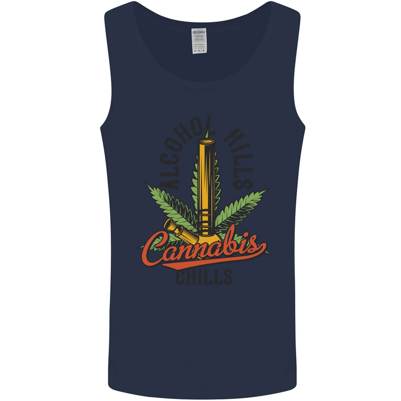 Alcohol Kills Cannabis Chills Weed Drugs Mens Vest Tank Top Navy Blue