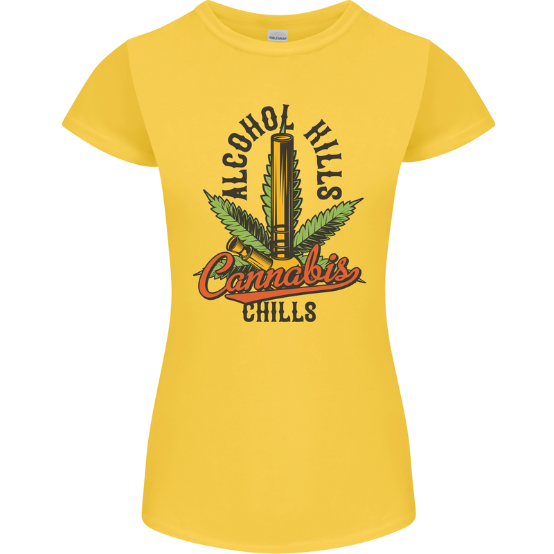 Alcohol Kills Cannabis Chills Weed Drugs Womens Petite Cut T-Shirt Yellow