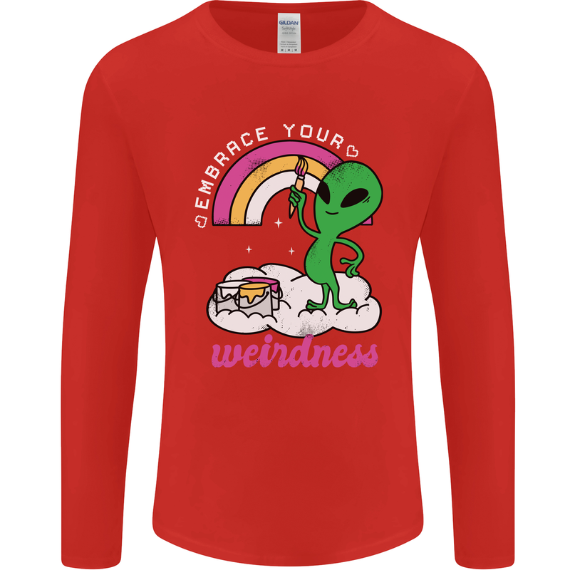 Alien Embrace Your Weirdness Funny LGBT Mens Long Sleeve T-Shirt Red