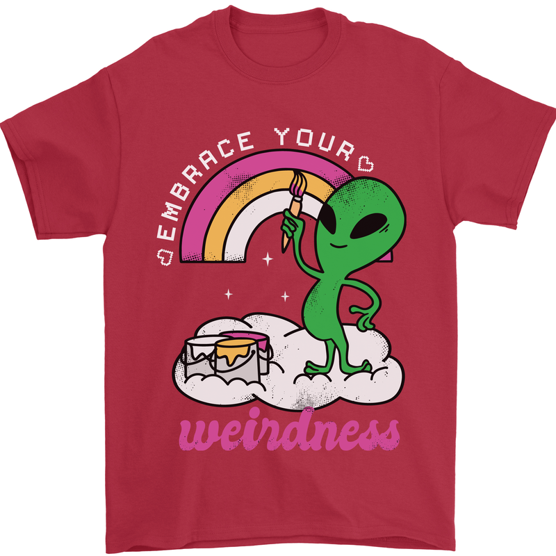 Alien Embrace Your Weirdness Funny LGBT Mens T-Shirt Cotton Gildan Red