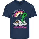 Alien Embrace Your Weirdness Funny LGBT Mens V-Neck Cotton T-Shirt Navy Blue
