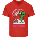 Alien Embrace Your Weirdness Funny LGBT Mens V-Neck Cotton T-Shirt Red
