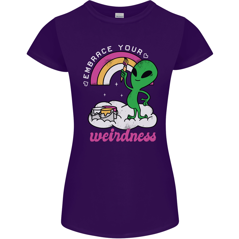 Alien Embrace Your Weirdness Funny LGBT Womens Petite Cut T-Shirt Purple