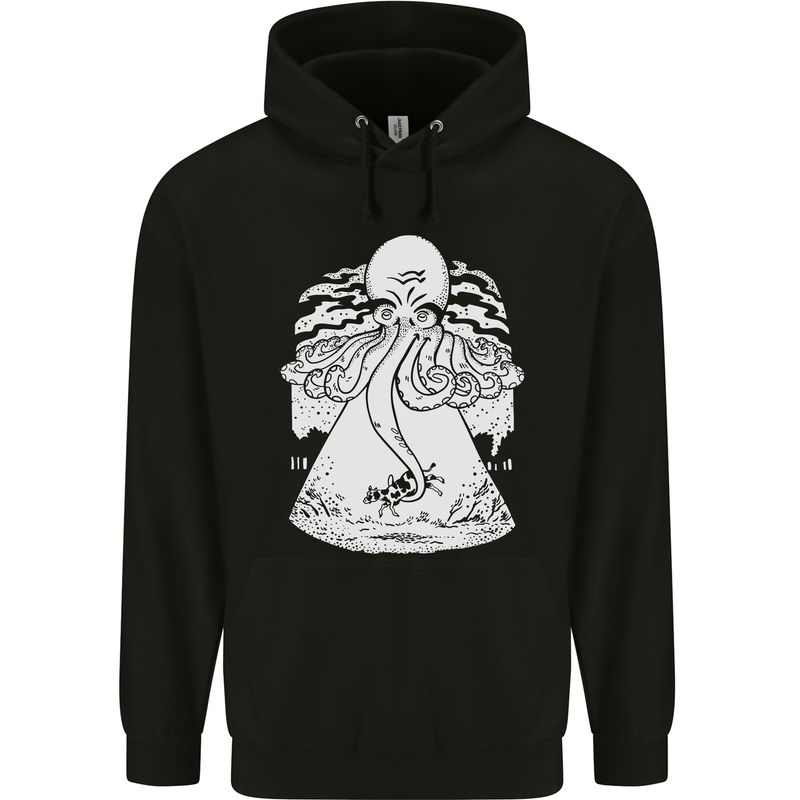 Alien Octopus Kraken Cthulhu Cow UFO Childrens Kids Hoodie Black
