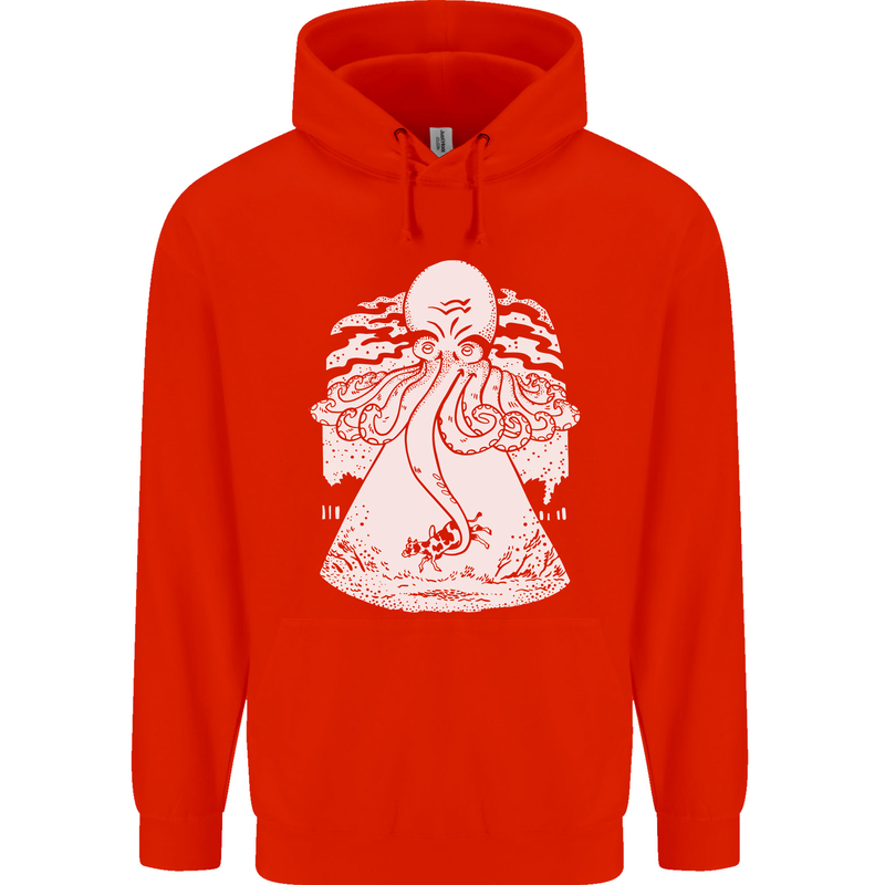 Alien Octopus Kraken Cthulhu Cow UFO Childrens Kids Hoodie Bright Red