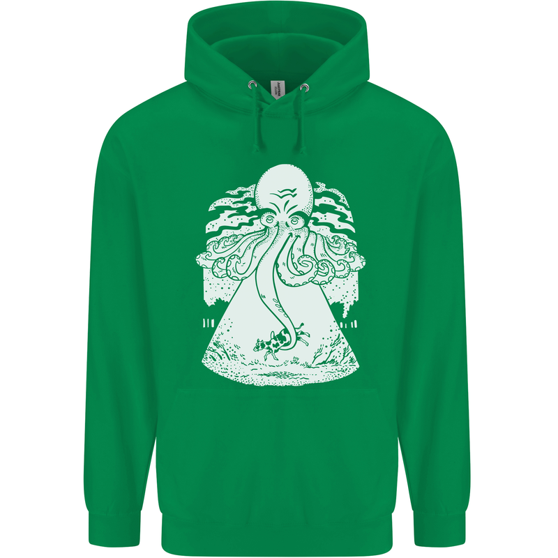 Alien Octopus Kraken Cthulhu Cow UFO Childrens Kids Hoodie Irish Green