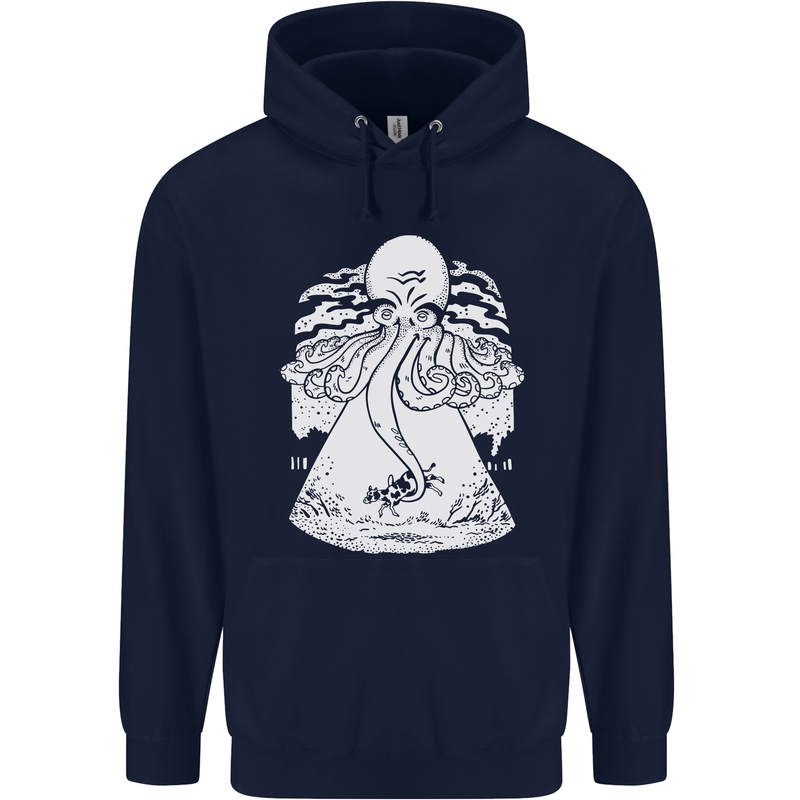 Alien Octopus Kraken Cthulhu Cow UFO Childrens Kids Hoodie Navy Blue