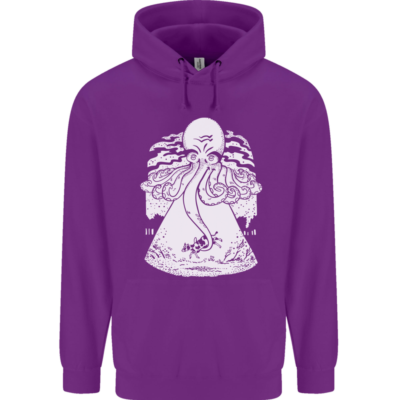 Alien Octopus Kraken Cthulhu Cow UFO Childrens Kids Hoodie Purple