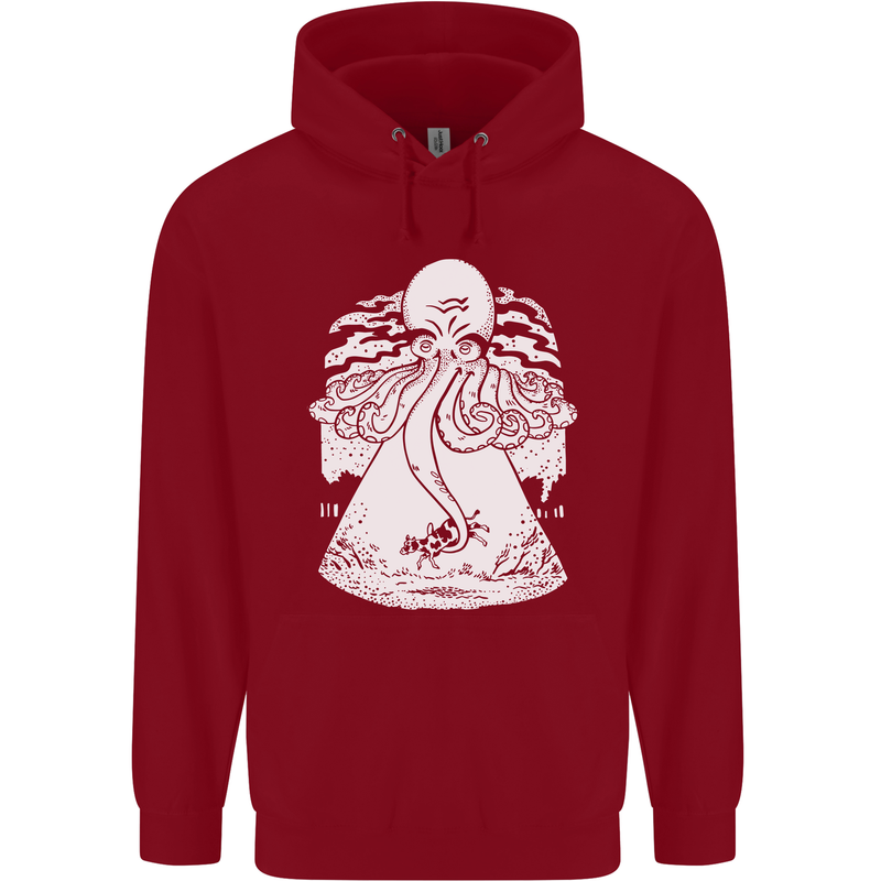 Alien Octopus Kraken Cthulhu Cow UFO Childrens Kids Hoodie Red