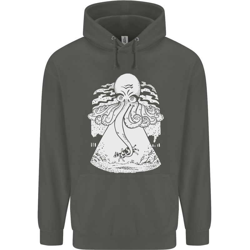 Alien Octopus Kraken Cthulhu Cow UFO Childrens Kids Hoodie Storm Grey