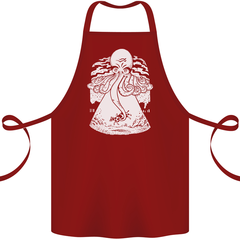 Alien Octopus Kraken Cthulhu Cow UFO Cotton Apron 100% Organic Maroon