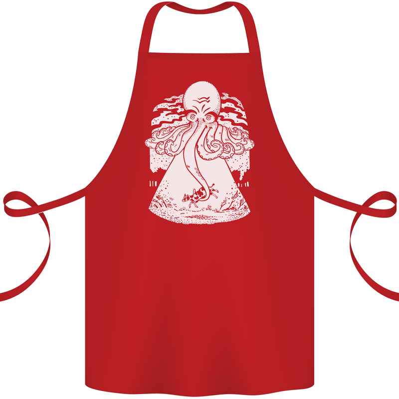 Alien Octopus Kraken Cthulhu Cow UFO Cotton Apron 100% Organic Red