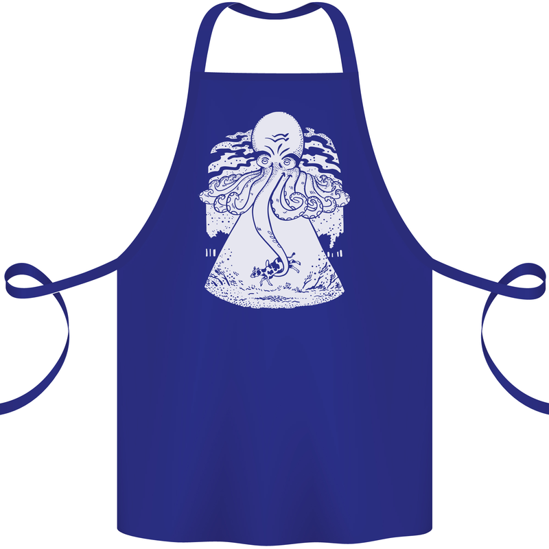 Alien Octopus Kraken Cthulhu Cow UFO Cotton Apron 100% Organic Royal Blue