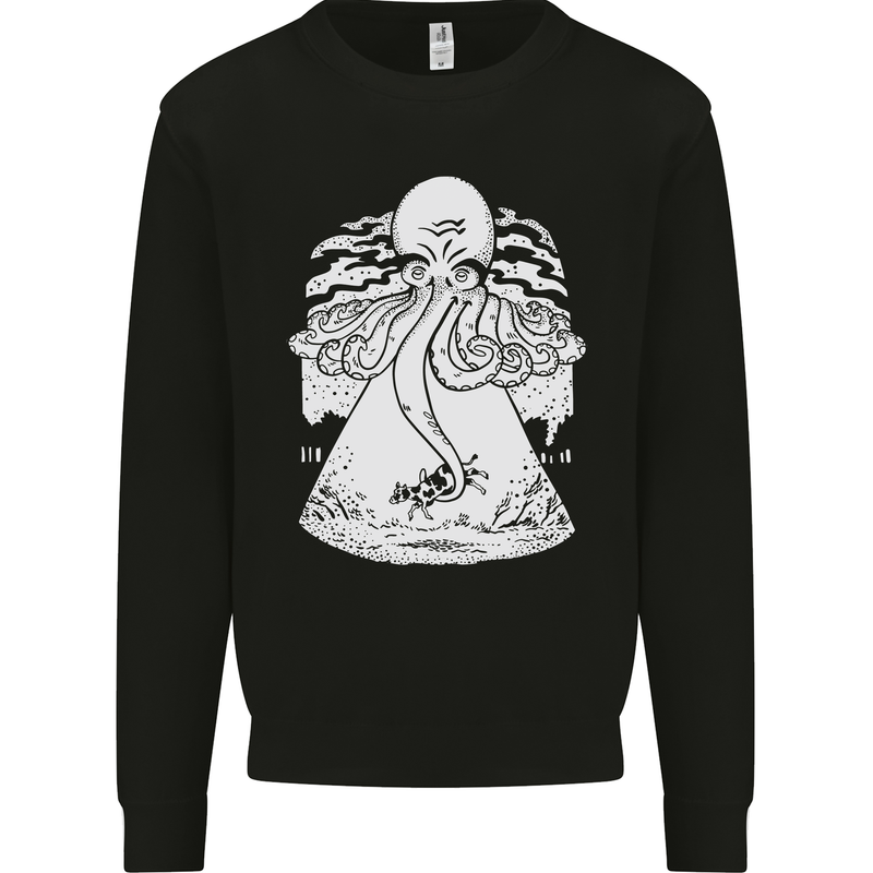 Alien Octopus Kraken Cthulhu Cow UFO Kids Sweatshirt Jumper Black