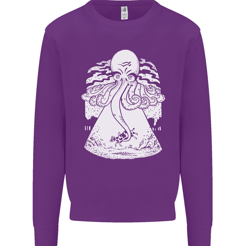 Alien Octopus Kraken Cthulhu Cow UFO Kids Sweatshirt Jumper Purple