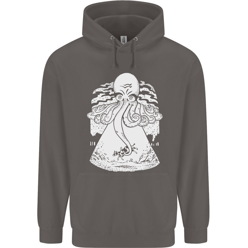 Alien Octopus Kraken Cthulhu Cow UFO Mens 80% Cotton Hoodie Charcoal