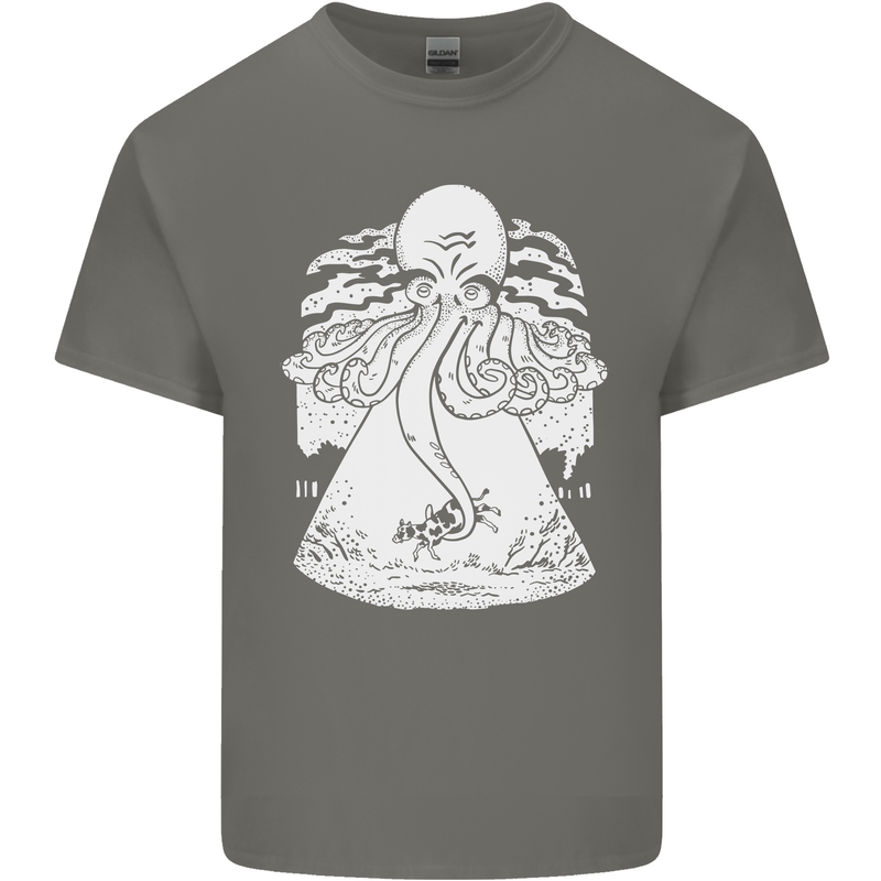 Alien Octopus Kraken Cthulhu Cow UFO Mens Cotton T-Shirt Tee Top Charcoal