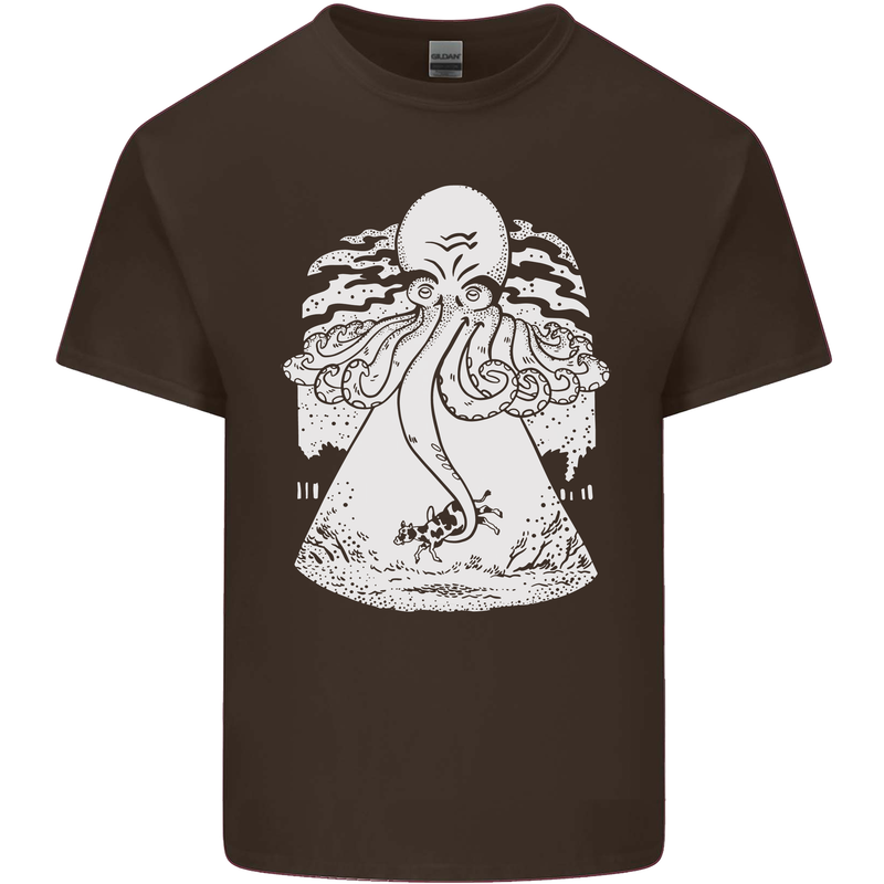 Alien Octopus Kraken Cthulhu Cow UFO Mens Cotton T-Shirt Tee Top Dark Chocolate