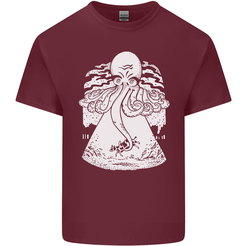 Alien Octopus Kraken Cthulhu Cow UFO Mens Cotton T-Shirt Tee Top Maroon